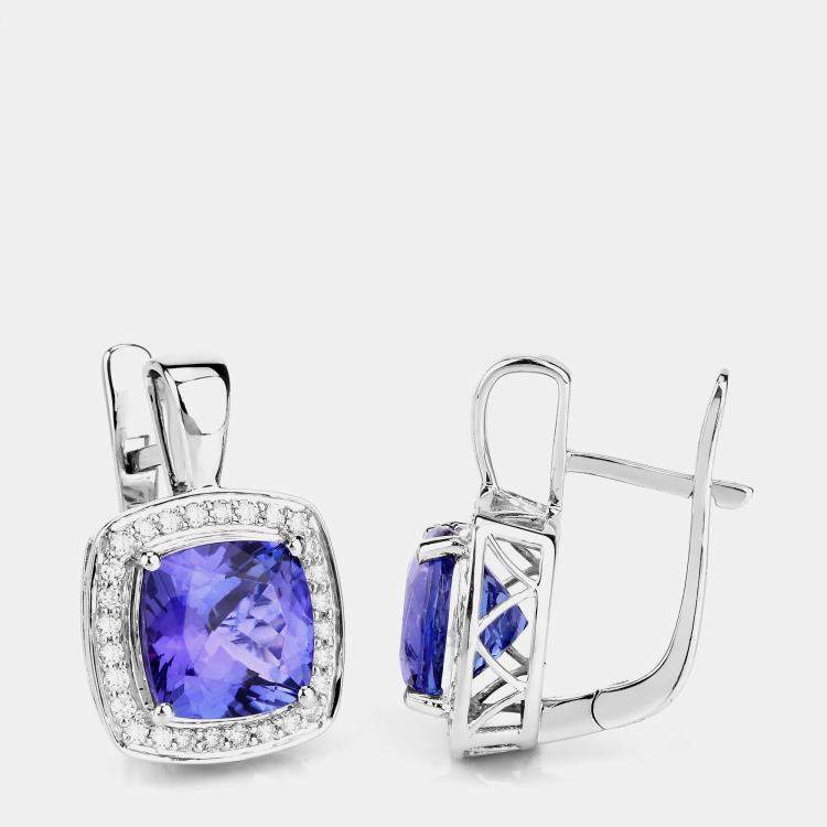 مملوكة مسبقًا 5.50 cts Tanzanite and Diamond 14K White Gold Halo Earrings