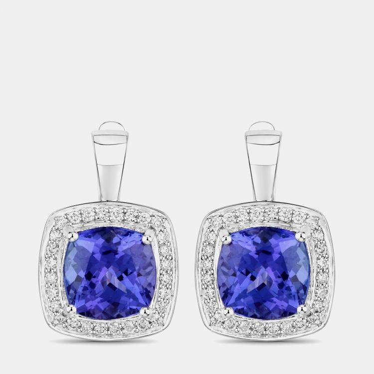 مملوكة مسبقًا 5.50 cts Tanzanite and Diamond 14K White Gold Halo Earrings