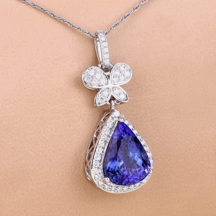 Pre Owned 5.16 cts Tanzanite and Diamond 18K White Gold Statement Pendant