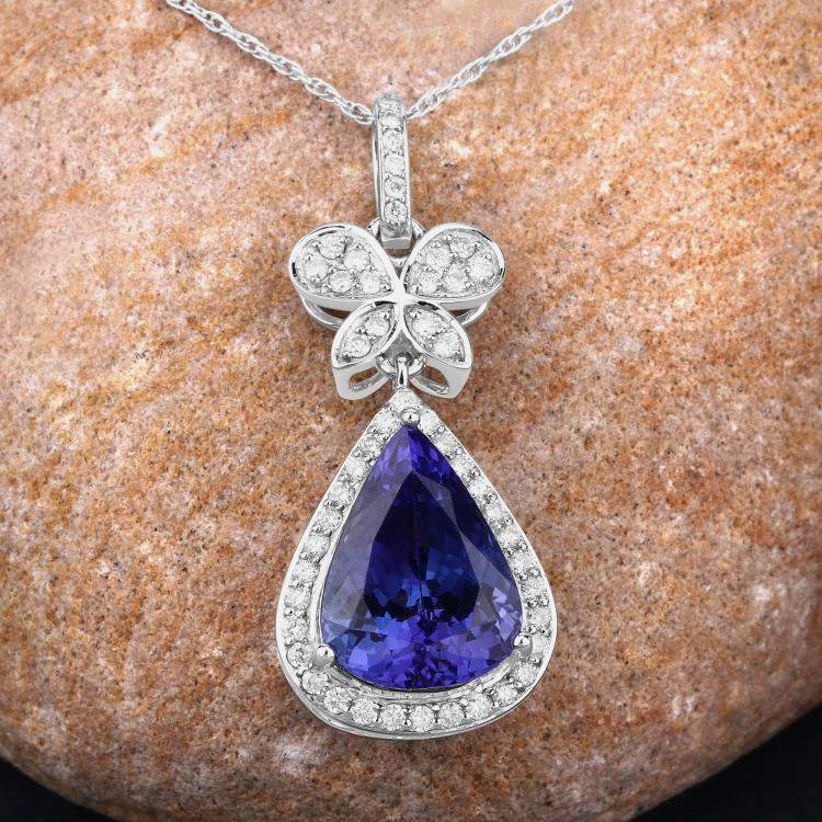 Pre Owned 5.16 cts Tanzanite and Diamond 18K White Gold Statement Pendant