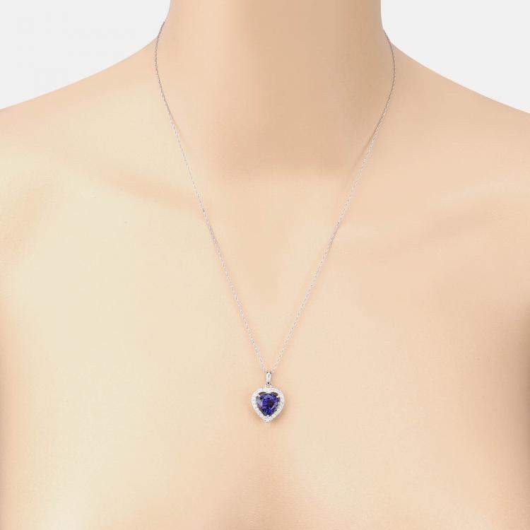 Pre Owned 3.40 cts Tanzanite and Diamond 14K White Gold Heart Shape Pendant