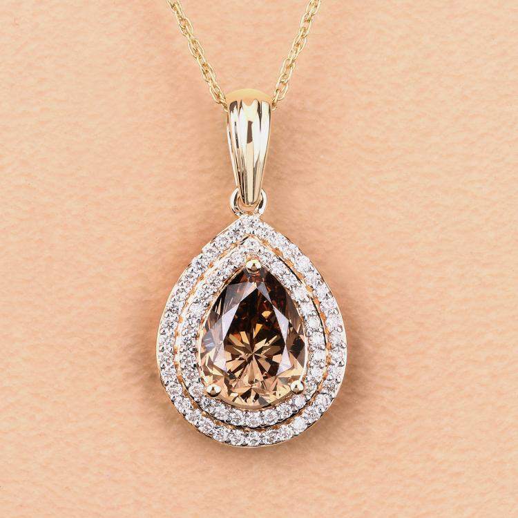 Pre Owned 2.01 cts Brown Diamond and Diamond 18K Yellow Gold Statement Pendant