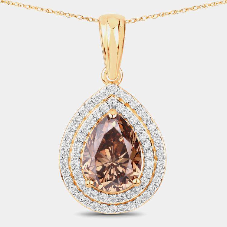 Pre Owned 2.01 cts Brown Diamond and Diamond 18K Yellow Gold Statement Pendant