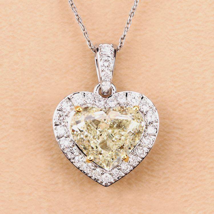 Pre Owned 4.51 cts Light Yellow Diamond and Diamond 18K White Gold Statement Pendant