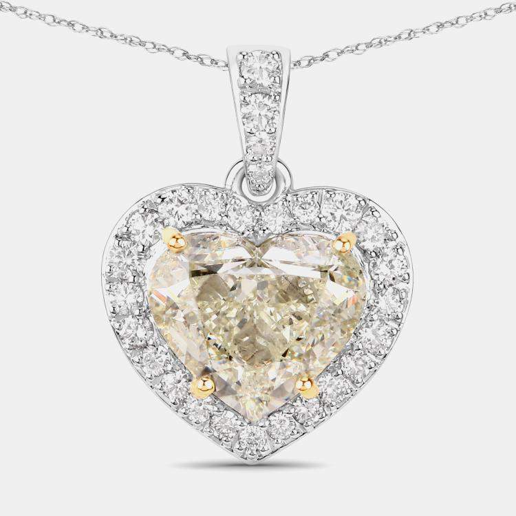 Pre Owned 4.51 cts Light Yellow Diamond and Diamond 18K White Gold Statement Pendant