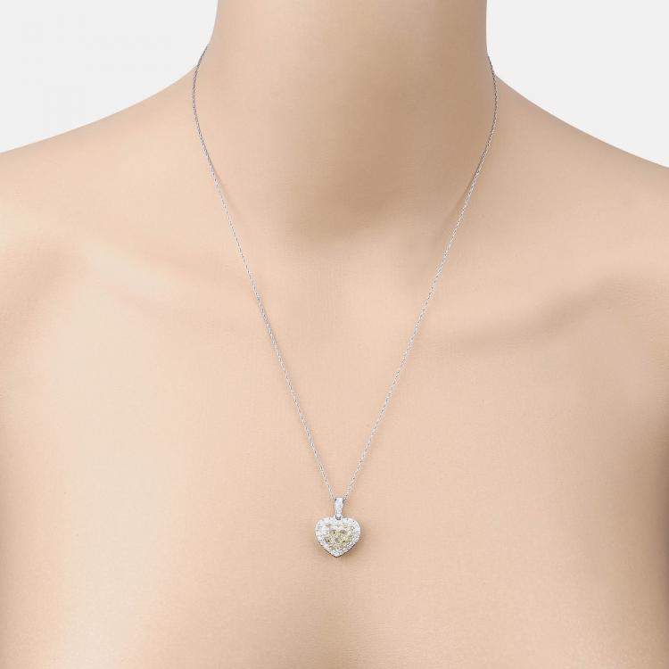 Pre Owned 4.51 cts Light Yellow Diamond and Diamond 18K White Gold Statement Pendant