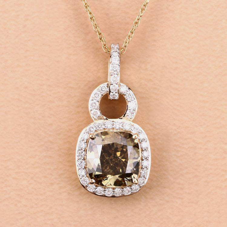 Pre Owned 2.50 cts Brown Diamond and Diamond 18K Yellow Gold Statement Pendant