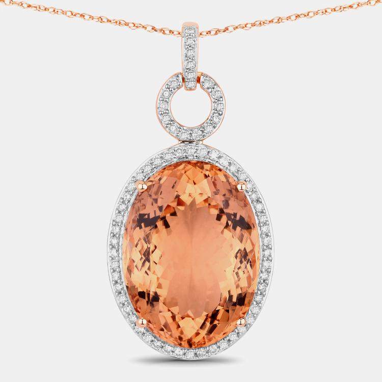 Pre Owned 25.13 cts Morganite and Diamond 14K Rose Gold Halo Pendant