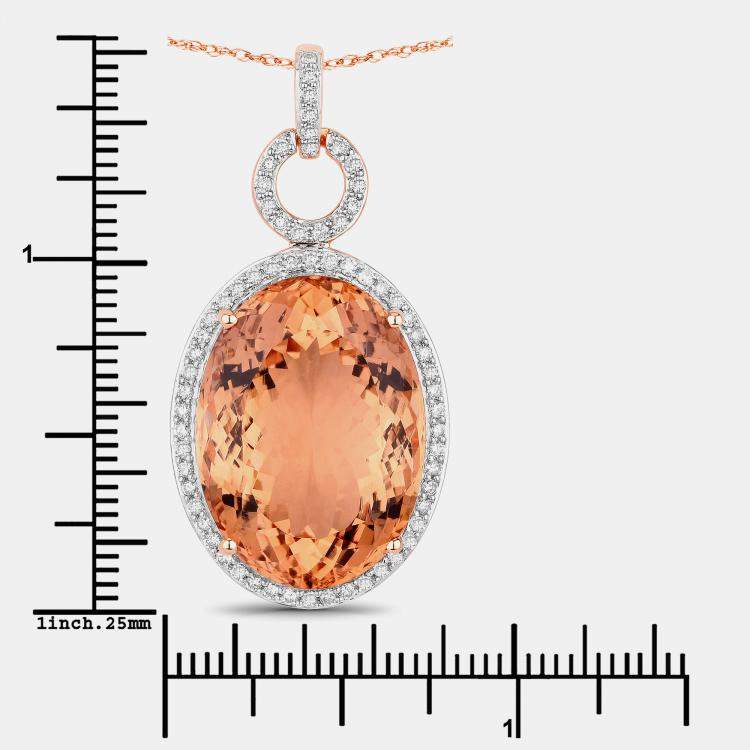 Pre Owned 25.13 cts Morganite and Diamond 14K Rose Gold Halo Pendant