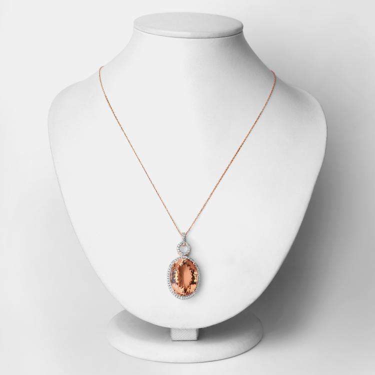 Pre Owned 25.13 cts Morganite and Diamond 14K Rose Gold Halo Pendant