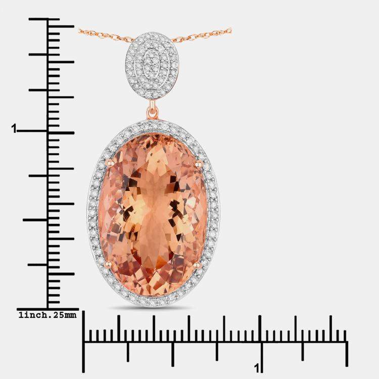 Pre Owned 23.83 cts Morganite and Diamond 14K Rose Gold Halo Pendant