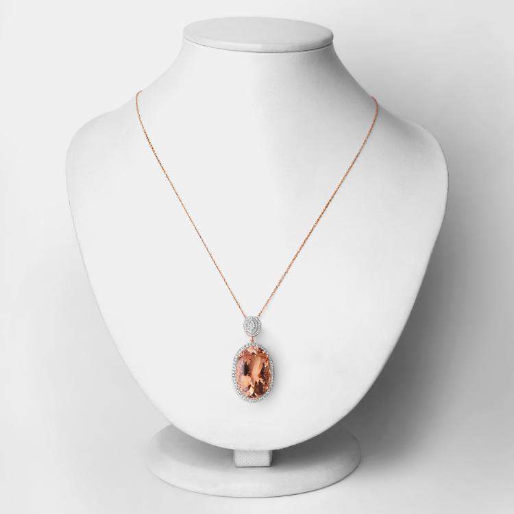 Pre Owned 23.83 cts Morganite and Diamond 14K Rose Gold Halo Pendant