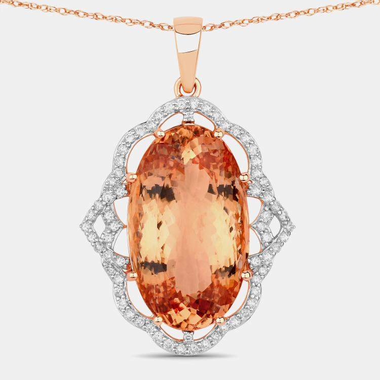 Pre Owned 26.59 cts Morganite and Diamond 14K Rose Gold Statement Pendant