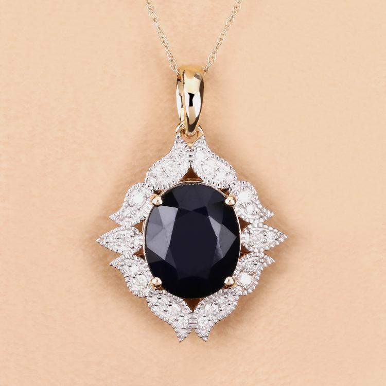 Pre Owned 6.21 cts Blue Sapphire and Diamond 14K Yellow Gold Statement Pendant
