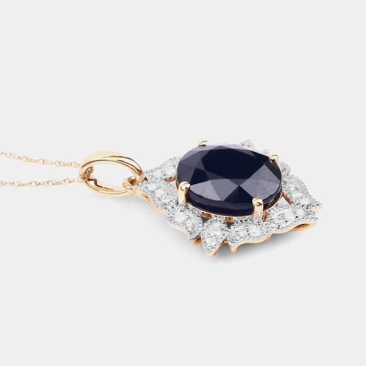 Pre Owned 6.21 cts Blue Sapphire and Diamond 14K Yellow Gold Statement Pendant