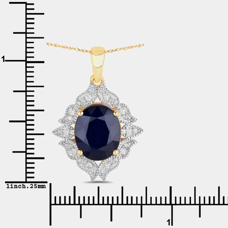 Pre Owned 6.21 cts Blue Sapphire and Diamond 14K Yellow Gold Statement Pendant
