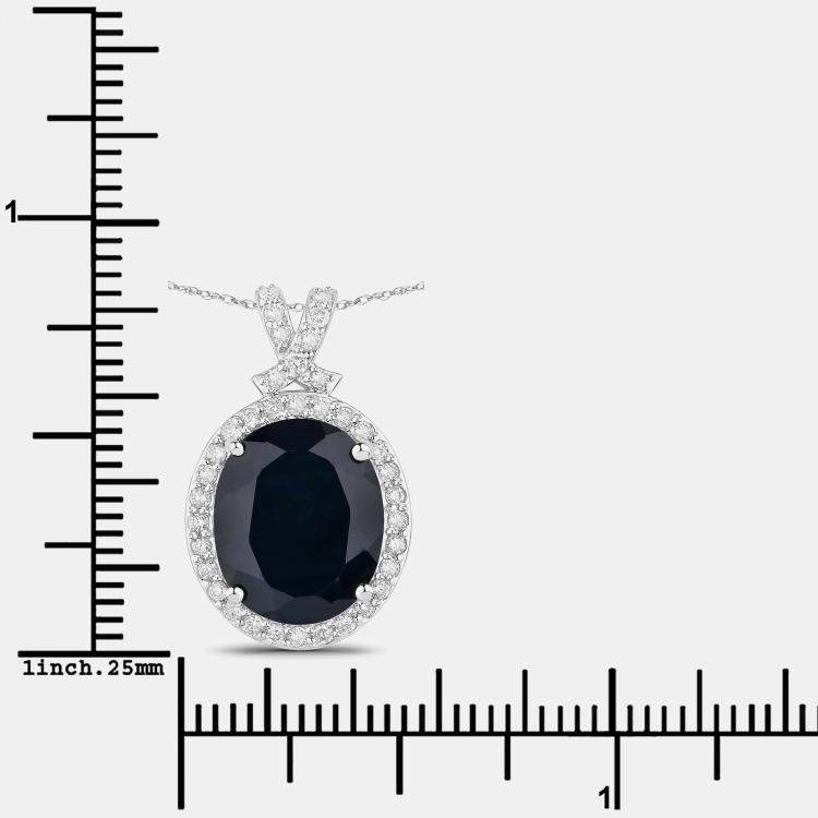 Pre Owned 6.21 cts Blue Sapphire and Diamond 14K White Gold Halo Pendant