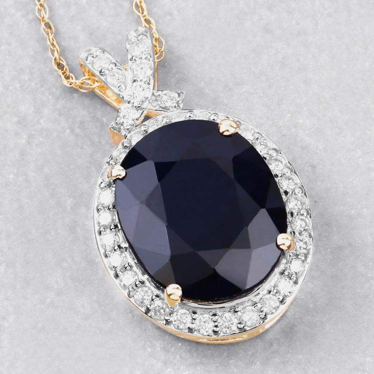 Pre Owned 6.21 cts Blue Sapphire and Diamond 14K Yellow Gold Halo Pendant