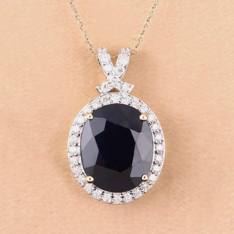 Pre Owned 6.21 cts Blue Sapphire and Diamond 14K Yellow Gold Halo Pendant