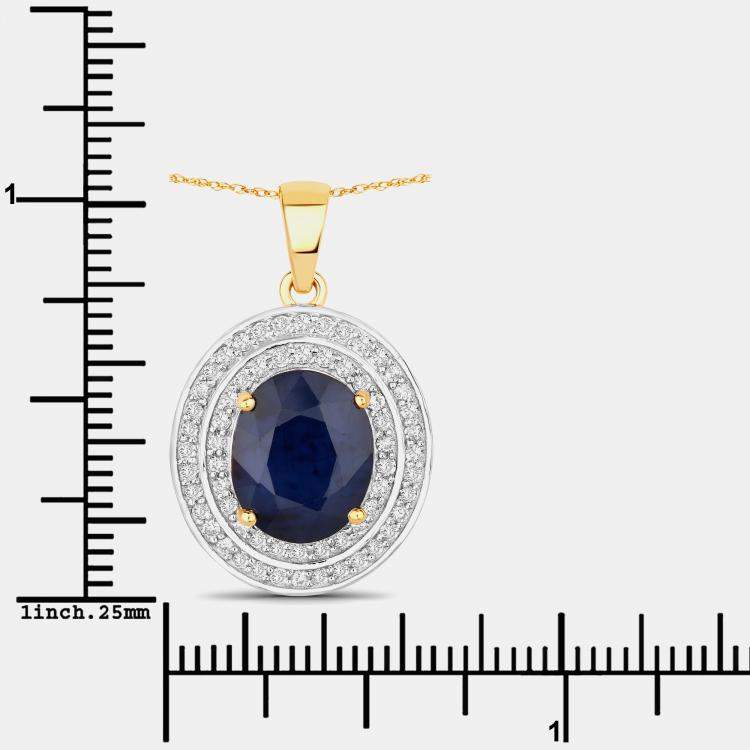 Pre Owned 4.32 cts Blue Sapphire and Diamond 14K Yellow Gold Halo Pendant