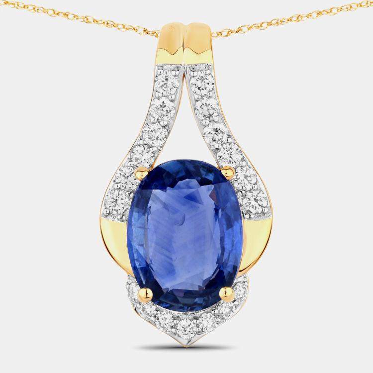 Pre Owned 3.73 cts Ceylon Blue Sapphire and Diamond 18K Yellow Gold Statement Pendant