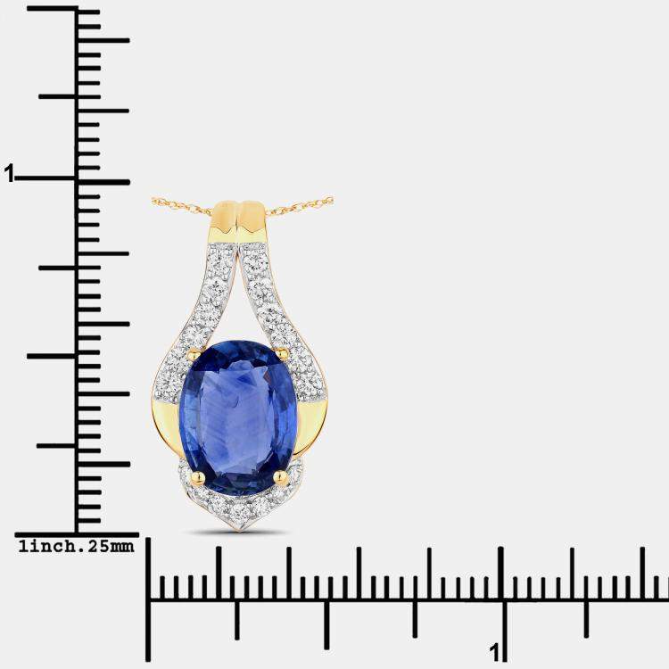 Pre Owned 3.73 cts Ceylon Blue Sapphire and Diamond 18K Yellow Gold Statement Pendant