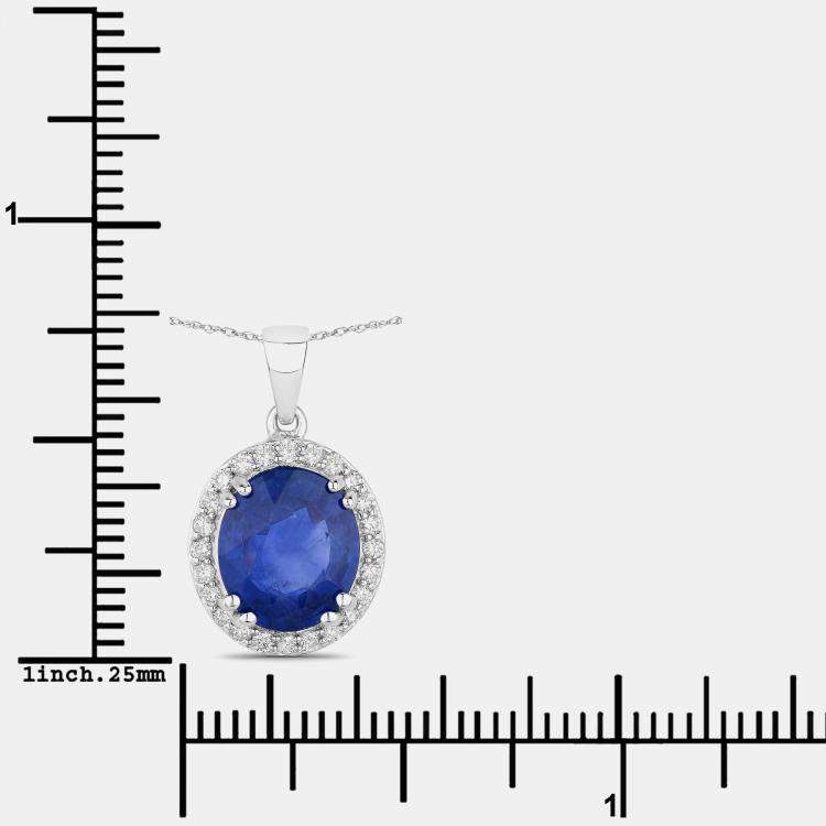 Pre Owned 2.91 cts Ceylon Blue Sapphire and Diamond 18K White Gold Halo Pendant