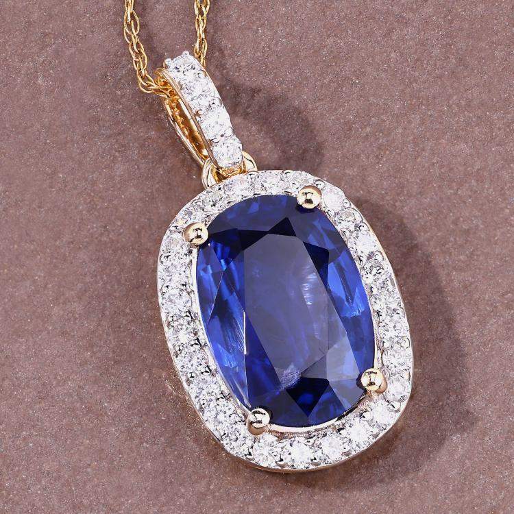 Pre Owned 2.06 cts Ceylon Blue Sapphire and Diamond 18K Yellow Gold Halo Pendant