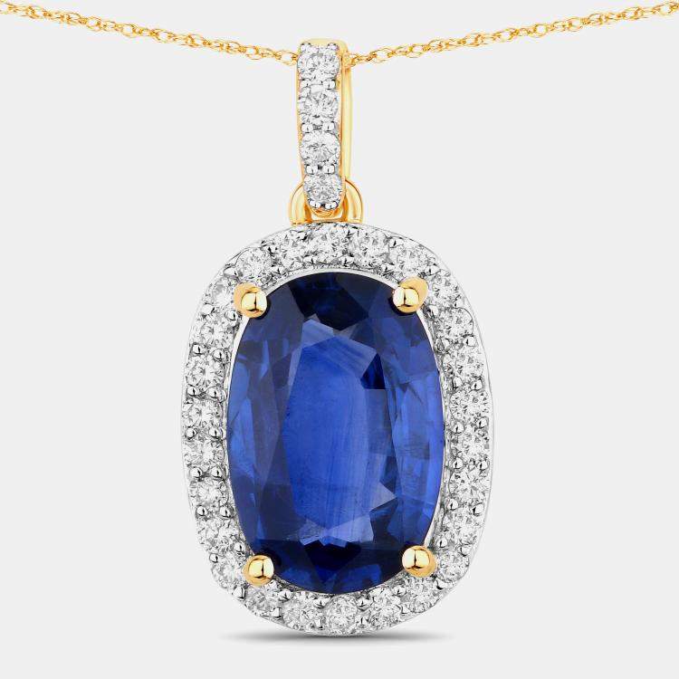 Pre Owned 2.06 cts Ceylon Blue Sapphire and Diamond 18K Yellow Gold Halo Pendant
