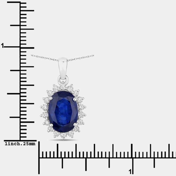 Pre Owned 4.23 cts Ceylon Blue Sapphire and Diamond 18K White Gold Halo Pendant