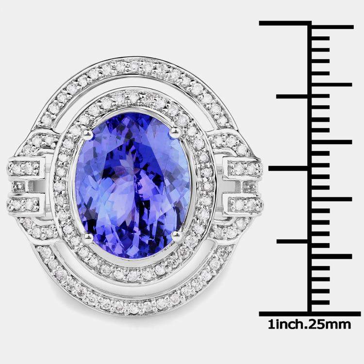 Pre Owned 6.22 cts Tanzanite and Diamond 14K White Gold Halo Ring US Size 7