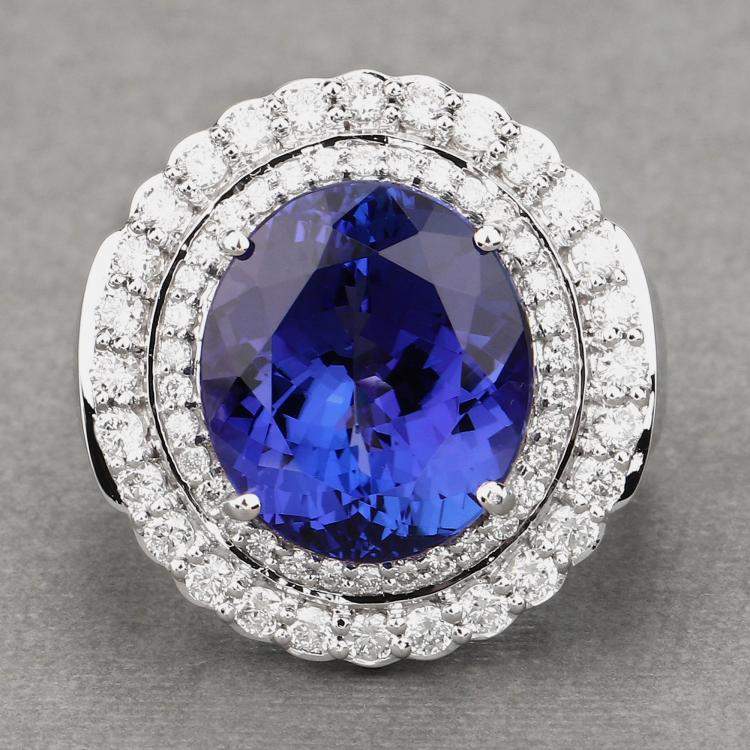 Pre Owned 9.67 cts Tanzanite and Diamond 18K White Gold Halo Ring US Size 8