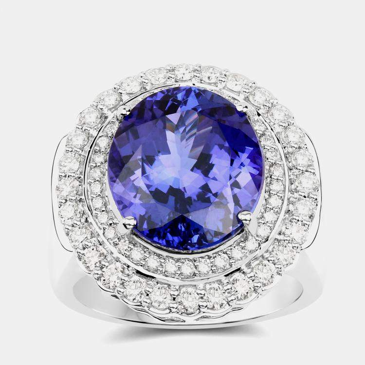 Pre Owned 9.67 cts Tanzanite and Diamond 18K White Gold Halo Ring US Size 8