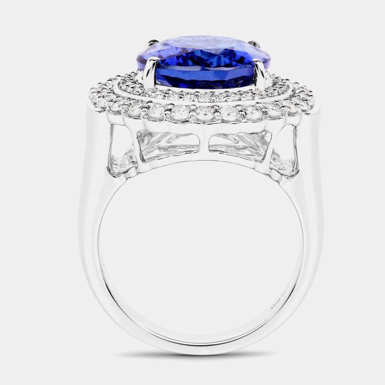 Pre Owned 9.67 cts Tanzanite and Diamond 18K White Gold Halo Ring US Size 8