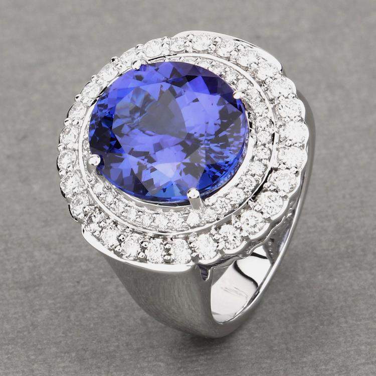 Pre Owned 9.67 cts Tanzanite and Diamond 18K White Gold Halo Ring US Size 8