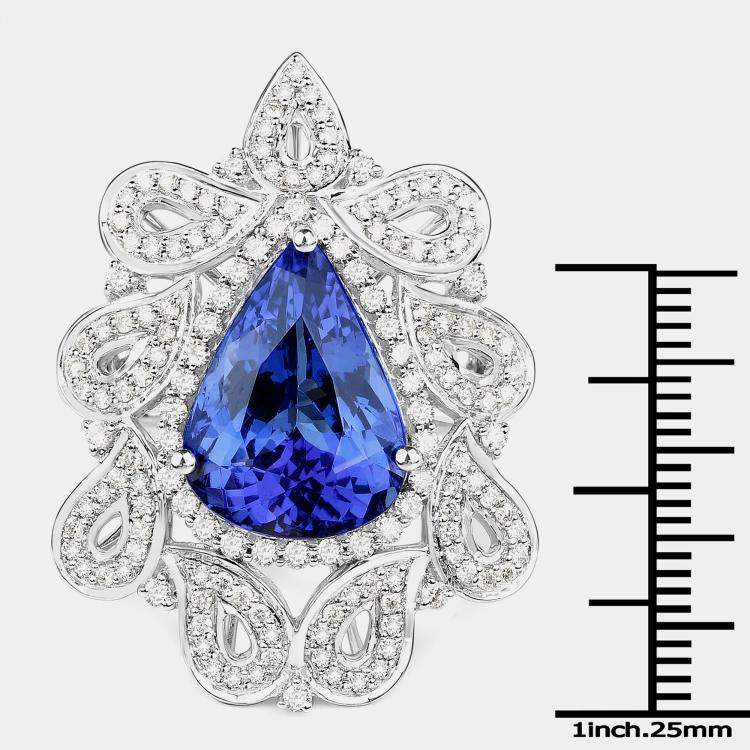 مملوكة مسبقًا 10.43 cts Tanzanite and Diamond 18K White Gold Halo Ring US Size 8
