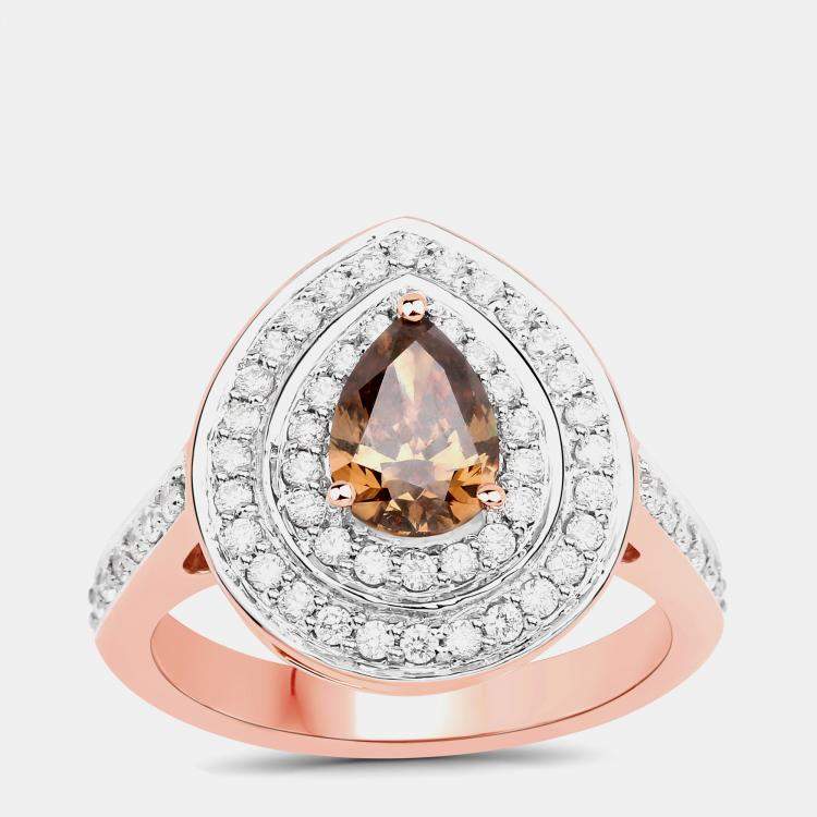 Pre Owned 1.00 cts Chocolate Brown Diamond and Diamond 18K Rose Gold Halo Ring US Size 7