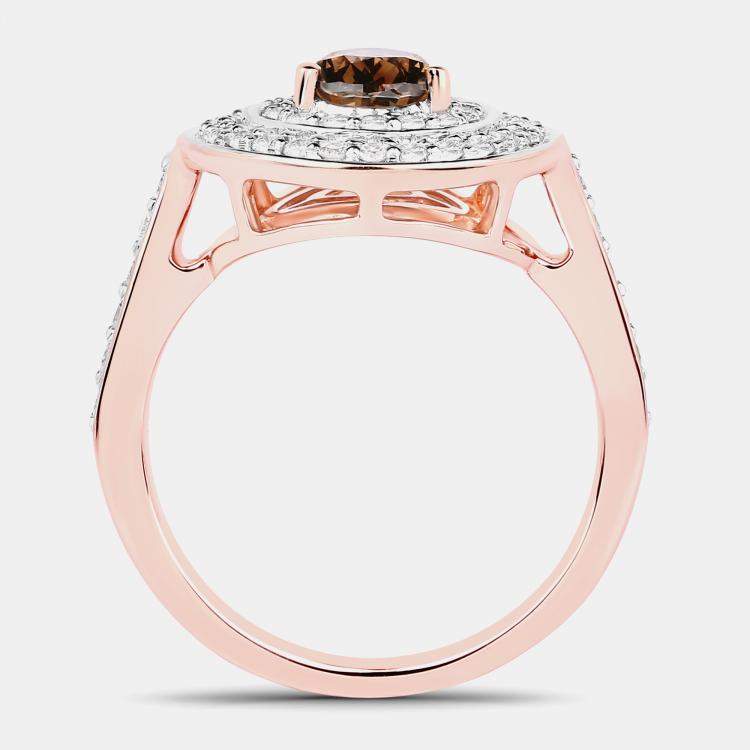 Pre Owned 1.00 cts Chocolate Brown Diamond and Diamond 18K Rose Gold Halo Ring US Size 7