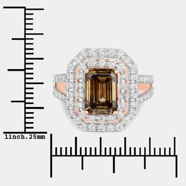 Pre Owned 3.01 cts Fancy Brown Emerald-cut Diamond and Diamond 18K Rose Gold Statement Ring US Size 7