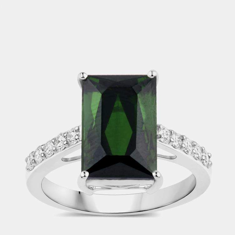 Pre Owned 5.86 cts Green Tourmaline and Diamond 14K White Gold Bridge Ring US Size 7