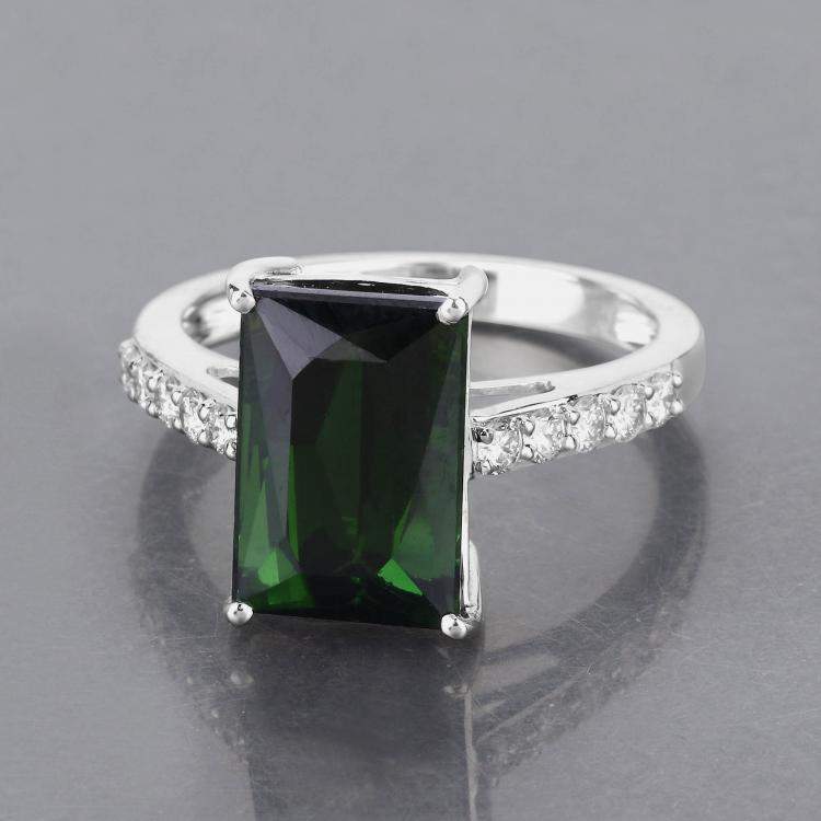 Pre Owned 5.86 cts Green Tourmaline and Diamond 14K White Gold Bridge Ring US Size 7