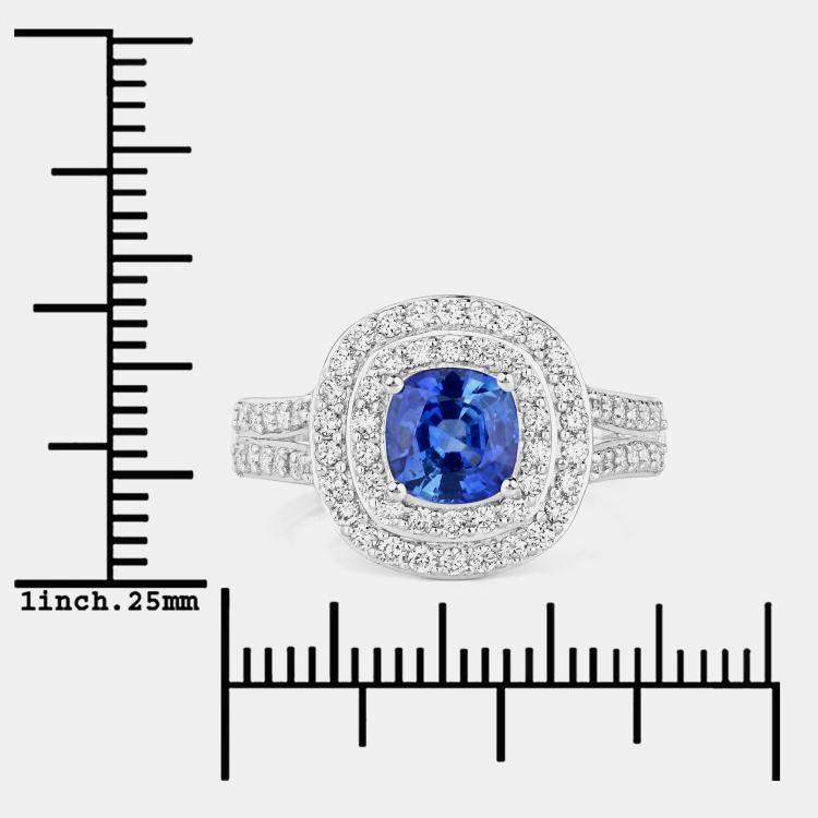 Pre Owned 1.28 cts Blue Sapphire and Diamond 18K White Gold Halo Ring US Size 7