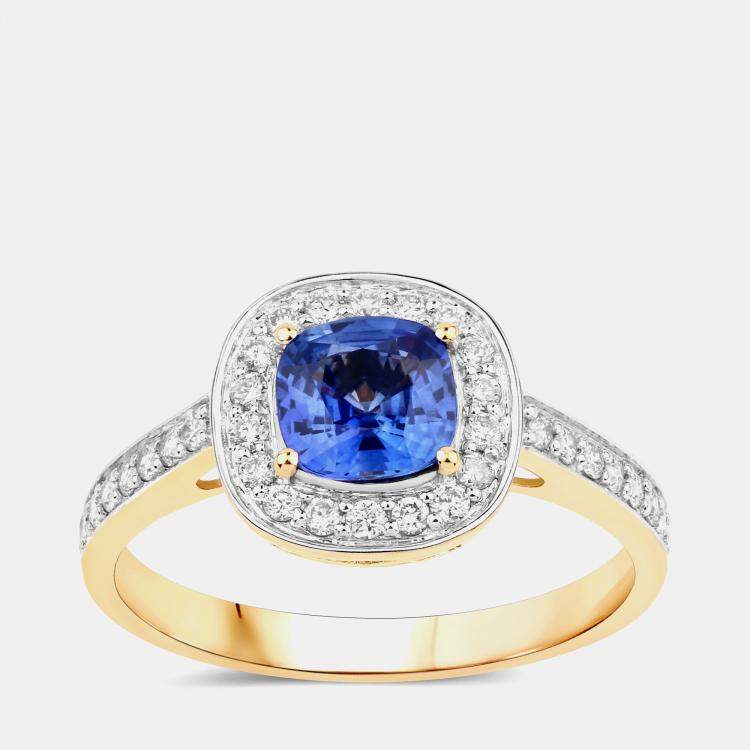 مملوكة مسبقًا 0.99 cts Blue Sapphire and Diamond 18K Yellow Gold Bridge Ring US Size 7