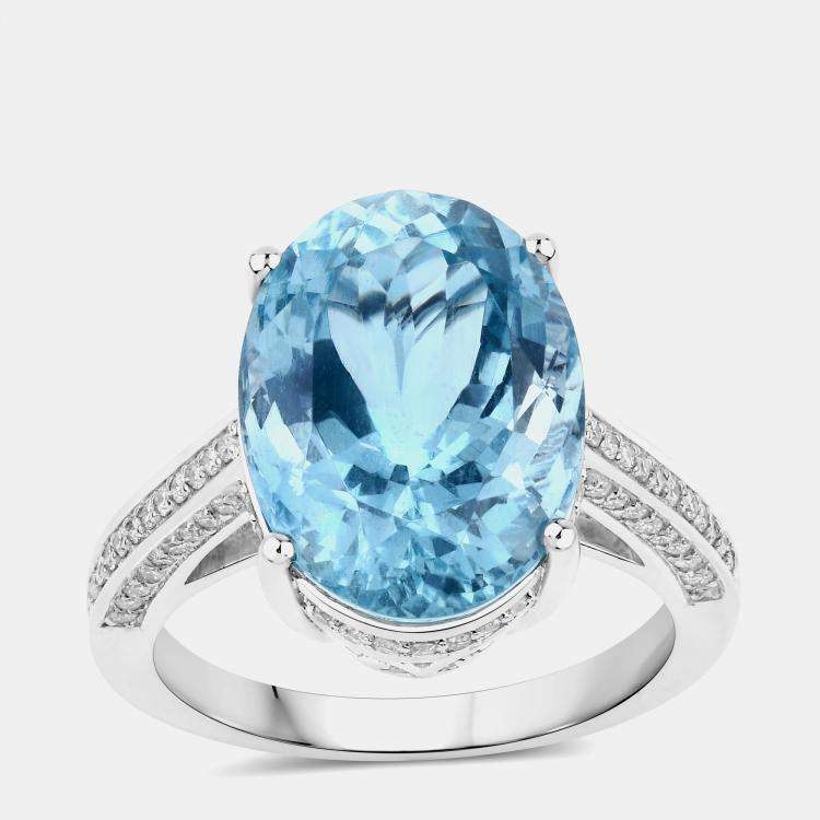 مملوكة مسبقًا 8.48 cts Aquamarine and Diamond 14K White Gold Bridge Ring US Size 7