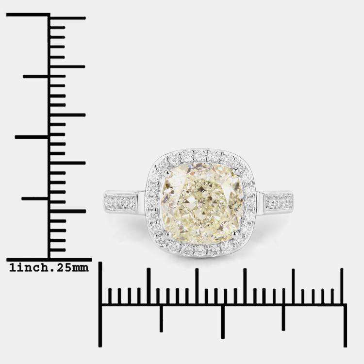 Pre Owned 4.38 ctw Light Yellow Diamond and Diamond 18K White Gold Statement Ring US Size 7