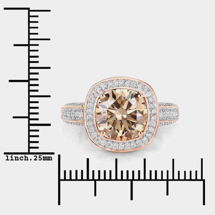 مملوكة مسبقًا 3.01 cts Brown Diamond and Diamond 18K Rose Gold Statement Ring US Size 7