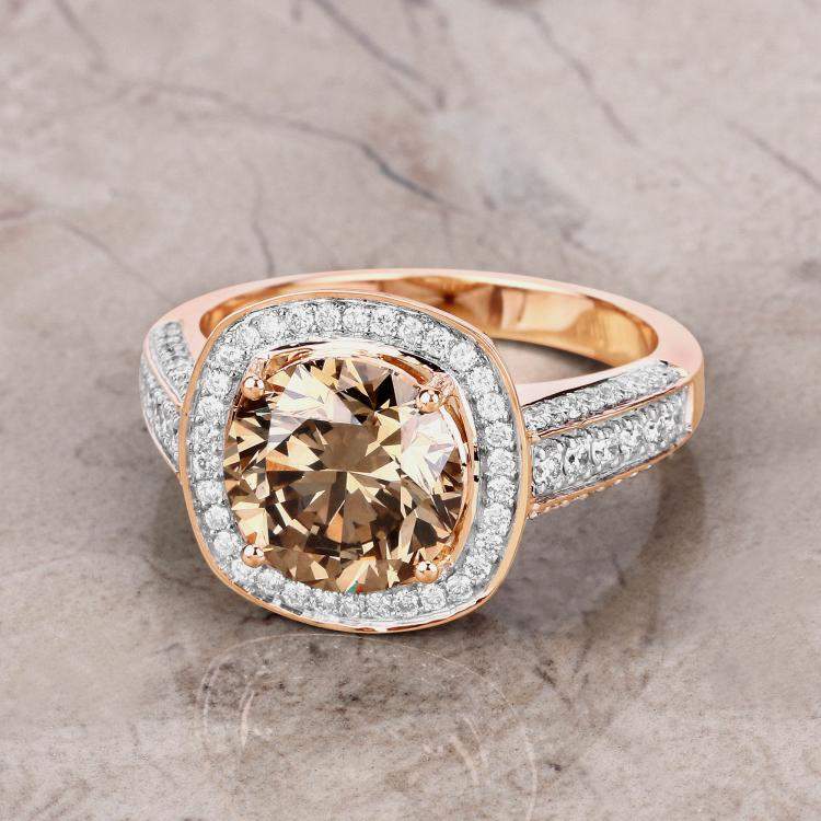 مملوكة مسبقًا 3.01 cts Brown Diamond and Diamond 18K Rose Gold Statement Ring US Size 7