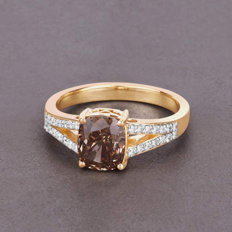 Pre Owned 2.02 cts Brown Diamond and Diamond 18K Yellow Gold Bridge Ring US Size 7