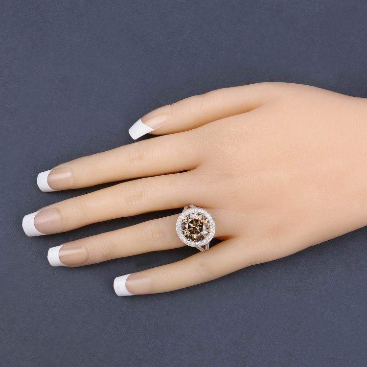 Pre Owned 7.07 cts Brown Diamond and Diamond 18K Yellow Gold Statement Ring US Size 7