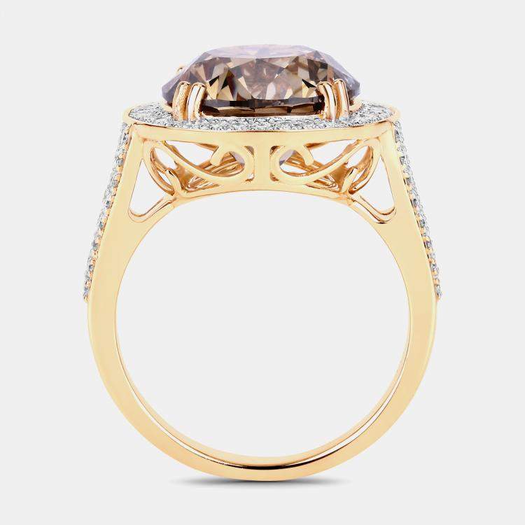 Pre Owned 7.07 cts Brown Diamond and Diamond 18K Yellow Gold Statement Ring US Size 7